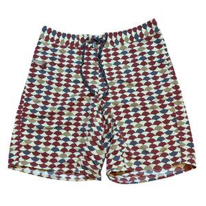 Patagonia Mens Swim Trunks Size 33 Nylon Scallop Print Red/Yellow